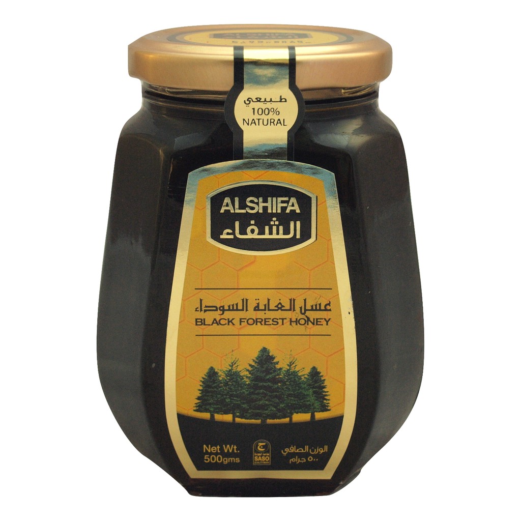 Alshifa Black Forest Honey High Quality Dark Honey 100% Pure And Natural 500g Jar Of Premium Dark Forest Honey In Sealed Packaging.