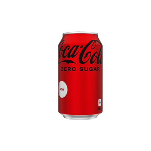 Coca Cola Zero Sugar Can 355 Ml Refreshing Zero-Calorie Soft Drink Beverage Can Packaging.
