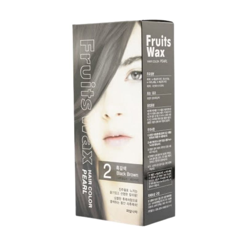 Welcos Fruits Wax Pearl Hair Color 2 Black Brown, 120 ml, temporary hair color wax in a jar designed to provide easy wash-out styling color with a natural black-brown finish.