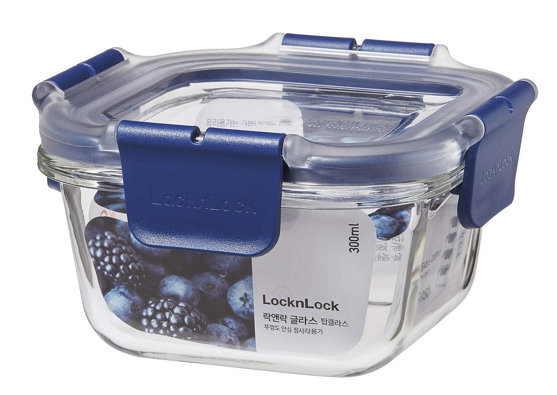 Lock & Lock Premium Heat-resistant Glass Food Container Square 300ml, 1 unit glass storage container designed for safe food storage and reheating, helping maintain freshness while offering heat-resistant durability for kitchen use.