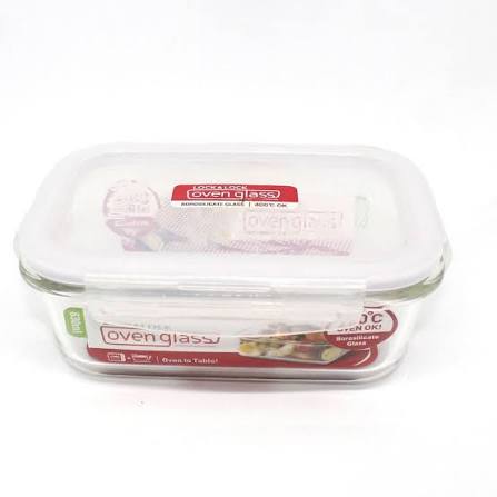 Lock & Lock Borosilicate Heat Resistant Glass Square Rectangular 630ml, 1 piece glass food storage container designed for safe storage and reheating of food, offering heat-resistant durability and airtight freshness for kitchen use.