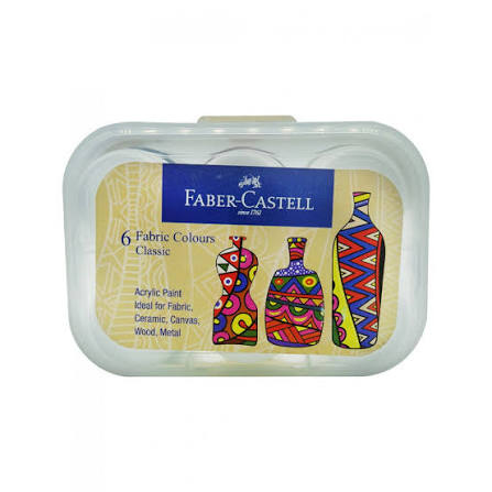 Faber-Castell Fabric Color Set, 6 pieces art paint set designed for decorating and coloring fabric surfaces, suitable for creative textile projects, crafts, and artistic designs.