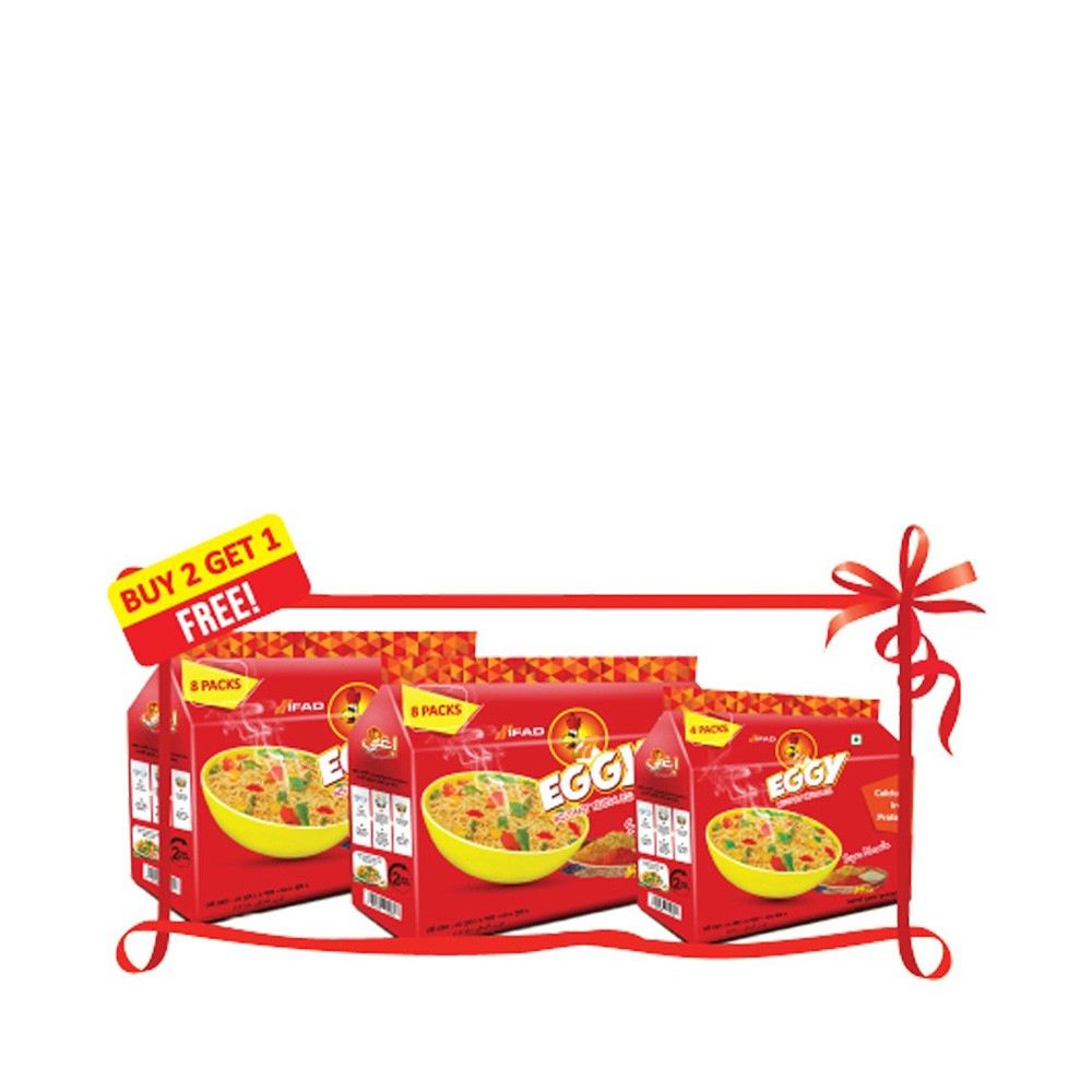 (Buy 2 & Get 1 Free) Ifad Eggy Instant Noodles Super Masala 480g pack with branded packaging, instant noodles featuring rich masala seasoning and savory flavor, ideal for quick and delicious meals.