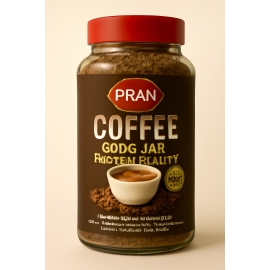 Pran Coffee 600g jar  premium quality instant coffee in a clear plastic jar with screw lid, available for online purchase in Bangladesh