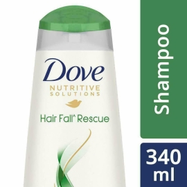 Dove Shampoo Hair Fall Rescue 340ml bottle featuring a strengthening formula designed to help reduce hair fall due to breakage, gently cleanse the scalp, and leave hair feeling stronger, smoother, and healthier-looking.
