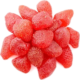 Dried strawberries from Thailand in a 200g pack, featuring red, chewy, sliced or whole dehydrated strawberries with a sweet snack appearance.