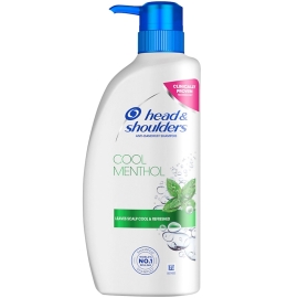 Head & Shoulders Cool Menthol Anti Dandruff Shampoo, 650ml bottle for women and men. Anti-dandruff shampoo with a cooling menthol formula designed to help remove dandruff, cleanse the scalp, and leave hair feeling fresh. White bottle with a blue flip-top cap and the Head & Shoulders logo on the front.