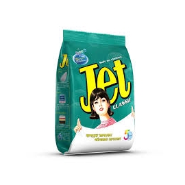 Jet Detergent Classic 500G Poly Pack, A Laundry Detergent Powder Designed For Effective Stain Removal And Deep Cleaning Of Clothes, Shown In A Sealed Poly Pack With Jet Branding And Product Label Clearly Displayed.