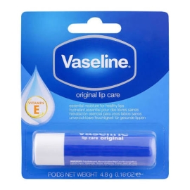 Vaseline Original Lip Care lip balm, 4.8g stick, moisturizing lip treatment for dry, chapped lips with a clear, non-tinted formula.