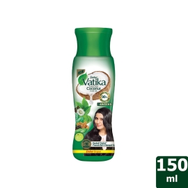 Vatika Enriched Coconut Hair Oil, 150 ml, nourishing coconut-infused hair oil in a bottle designed to moisturize hair, reduce dryness, and add natural shine and softness.