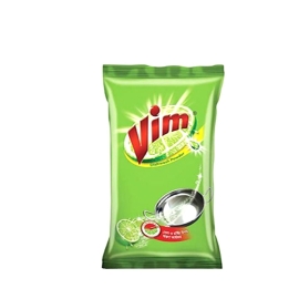 Vim Powder 500g, powdered dishwashing cleaner used for removing grease and stains from dishes, cookware, and kitchen utensils for a thorough clean.