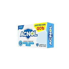 Acnol Hygiene Soap White Shield 75 g bar, presented in a compact rectangular soap pack with clean white and blue protective-themed packaging, featuring an antibacterial cleansing formula designed for everyday hygiene, freshness, and skin protection.