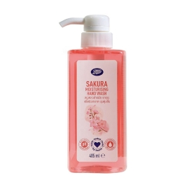 Boots Moisturising Hand Wash Sakura 485ml bottle, liquid hand wash designed to effectively clean hands, remove germs, and support everyday hygiene while helping keep skin soft with a sakura fragrance.
