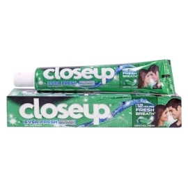 A 145g tube of Close Up Ever Fresh toothpaste, designed for daily oral care with a long-lasting fresh breath formula and a gel-based texture, typically packaged in a red-themed tube highlighting freshness and confidence.