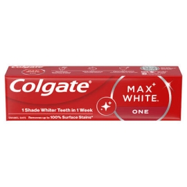 Single pack of Colgate Max White toothbrush, featuring a white and blue packaged design, intended for daily oral care and teeth whitening.”