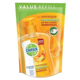 Dettol Handwash Re-Energize Refill 170ml pouch, liquid hand wash refill designed to effectively clean hands, remove germs, and support everyday hygiene with a refreshing fragrance.