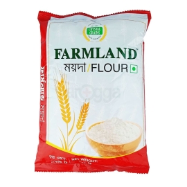 Farmland Maida 1kg pack of refined wheat flour, finely milled and smooth, suitable for baking, frying, and preparing bread, cakes, pastries, and other homemade recipes.