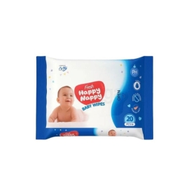 Fresh Happy Nappy Baby Wipes, 20 pieces pack, soft pre-moistened wipes designed for gentle cleaning of a baby’s skin, helping remove dirt and maintain freshness and hygiene.