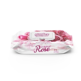 Giggles Wet Towel Rose, 72 pieces pack, soft pre-moistened wipes designed for gentle cleaning of skin, helping remove dirt and maintain freshness with a mild rose fragrance.
