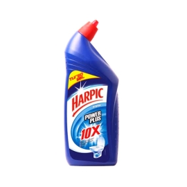 Harpic Toilet Cleaner 750ml bottle with angled neck applicator, powerful toilet cleaning liquid that removes tough stains and limescale, kills 99.9% of bacteria, and leaves the toilet fresh and hygienically clean.