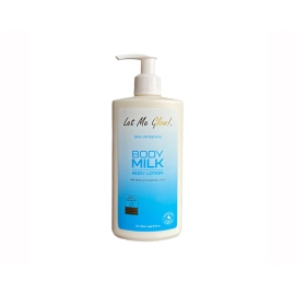 LET ME GLOW Body Milk Body Lotion, 250ml bottle, moisturizing body lotion for soft, smooth, and hydrated skin.