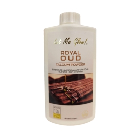 LET ME GLOW Royal Oud Talcum Powder 125g container for daily body care, scented talcum powder with a royal oud fragrance.