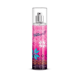 Layer Wottagirl Pink Angel Body Spray 135 ml fragrance mist, shown in a slim cylindrical bottle with a soft pink feminine design and angelic-themed graphics, designed as a light, sweet, and refreshing everyday scent.