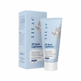 Lilac 3X Spot Lightener 50 g skincare tube, presented in a compact squeeze tube with clean medical-style packaging and soft purple accents, designed for targeted application to help reduce the appearance of dark spots and uneven skin tone.