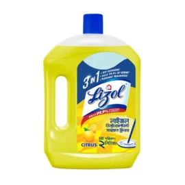 Lizol Disinfectant Citrus Surface Cleaner 2L bottle with powerful disinfecting formula, citrus fragrance, suitable for floors and hard surfaces, kills 99.9% of germs, and leaves surfaces clean and fresh.