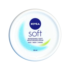 Nivea Soft Moisturising Cream 50ml jar, lightweight all-purpose moisturizer for face, hands, and body.