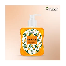 Organikare Orange Soft Hand Wash Pump 250ml bottle, liquid hand wash with pump dispenser designed to effectively clean hands, remove germs, and support everyday hygiene with a refreshing orange fragrance.