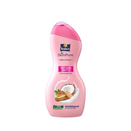 Parachute SkinPure Lotion Natural White 200ml bottle with product label, daily moisturizing lotion for soft, hydrated skin.