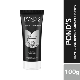 Pond's Bright Miracle Charcoal Face Wash, 50g tube with activated charcoal formula for cleansing dirt, oil, and impurities, shown in its original retail packaging.