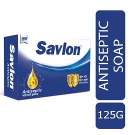 A 125g bar of Savlon Active Antiseptic Soap, designed for daily hygiene and cleansing, formulated to help protect against germs and bacteria, and typically packaged for household or personal use.