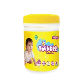 Twinkle Baby Wipes Jar, 120 pieces, soft pre-moistened wipes designed for gentle cleaning of a baby’s skin, helping remove dirt and impurities while keeping skin fresh and comfortable.