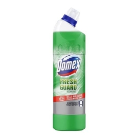 Domex Lime Fresh Liquid Toilet Cleaner 500ml bottle with thick disinfecting formula, lime fresh fragrance, removes tough stains, kills 99.9% of germs, and helps keep toilets hygienically clean.