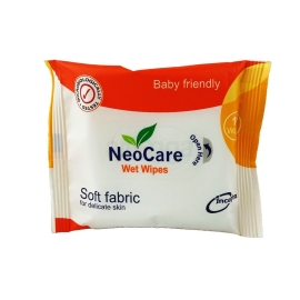 NeoCare Baby Friendly Wet Wipes, 10 pieces pack, soft pre-moistened wipes designed for gentle cleaning of a baby’s delicate skin, helping remove dirt and maintain hygiene while keeping skin soft and fresh.