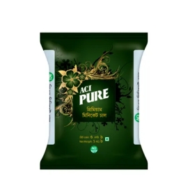 ACI Pure Jeerashail Rice 5kg pack featuring premium Jeerashail rice with fine grains, natural aroma, and a soft, fluffy texture ideal for everyday meals and traditional Bangladeshi dishes.