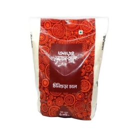 Aarong Chinigura Rice Fresh Pack 5kg featuring premium aromatic Chinigura rice with fine grains, natural fragrance, and a soft, flavorful texture perfect for traditional Bangladeshi meals.