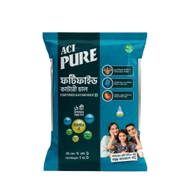 ACI Pure Fortified Katari Rice 5Kg pack featuring premium Katari rice enriched with nutrients, aromatic fine grains, natural fragrance, and a soft, flavorful texture ideal for traditional meals.