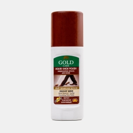 Goldcare New Liquid Shoe Polish, 75 ml bottle, easy-apply liquid polish for restoring shine and color to leather shoes.