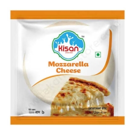 Kisan Mozzarella Cheese 200g pack containing soft, creamy mozzarella cheese with a mild flavor, ideal for pizza, pasta, sandwiches, and cooking.