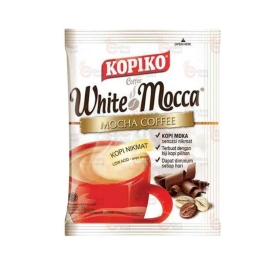 Kopiko White Mocha Coffee 20g sachet featuring creamy white mocha flavored instant coffee blend.