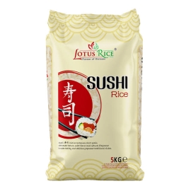 Lotus Sushi Rice 1Kg pack featuring premium short-grain rice with the ideal texture and stickiness for making delicious sushi, Japanese dishes, and Asian-style meals.