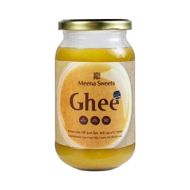 Meena Sweets Ghee 500g jar containing pure ghee with rich aroma and taste, suitable for cooking, sweets, and traditional recipes.