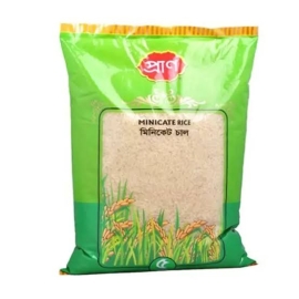 Pran Miniket Rice 5Kg pack featuring premium quality Miniket rice with fine grains, smooth texture, and a soft, fluffy finish after cooking, ideal for everyday meals.
