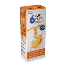 SMC Plus Orange Electrolyte Drink 200ml bottle with orange flavor packaging, a refreshing hydration beverage with electrolytes.