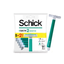 Schick Exacta 2 Sensitive disposable razors, 7-piece pack, twin-blade razors designed for sensitive skin in original retail packaging.