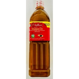 Radhuni Pure Mustard Oil 1L bottle with a secure cap and branded label, made from premium mustard seeds for a rich aroma and authentic taste, ideal for cooking, frying, pickling, and traditional Bangladeshi dishes.