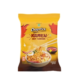 Chopstick Ramen Hot Cheese 2 Pieces Pack 160g with branded packaging, instant ramen noodles featuring spicy hot cheese flavor, ideal for preparing quick and delicious noodle meals.